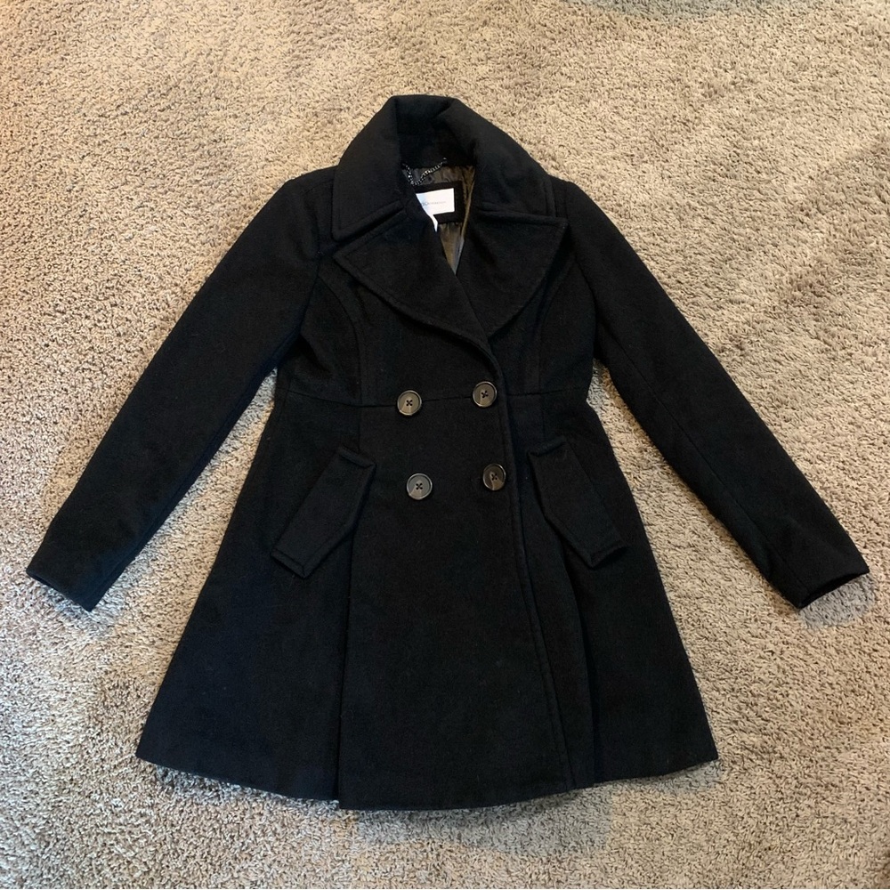 BCBGeneration Black Wool Blend Pea Coat Small